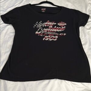 Harley-Davidson Black Short Sleeve Tee with Red and White Graphics